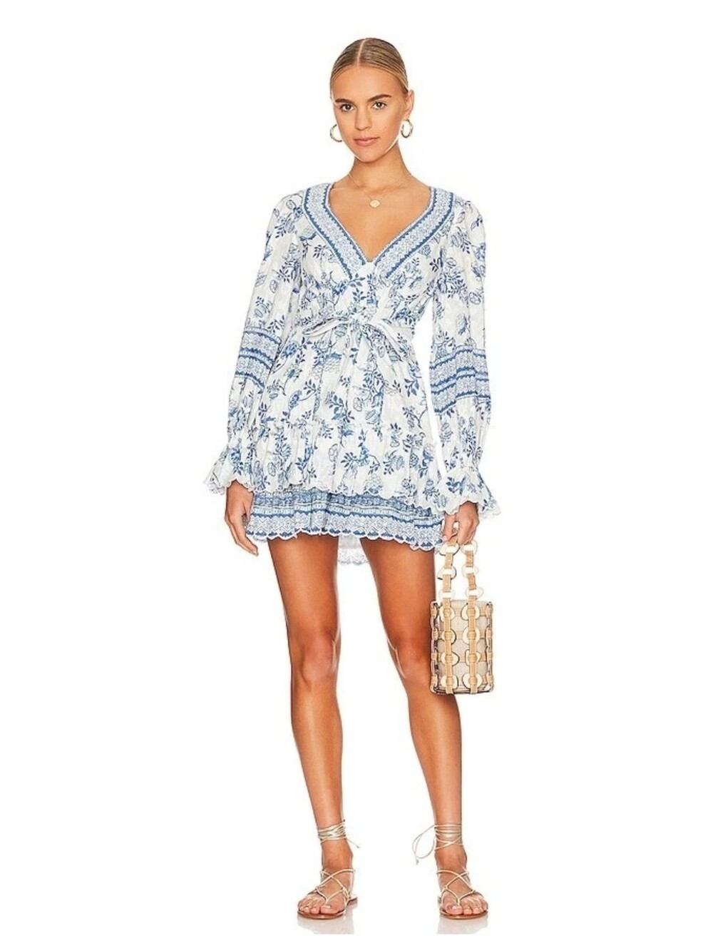 Hemant and Nandita Mala Short Tie up Dress in Cobalt & White